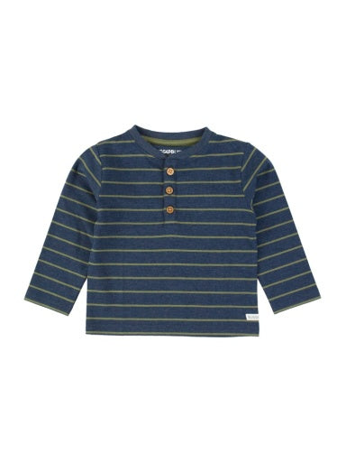 Knit Long Sleeve Henley Tee Navy Olive Stripe