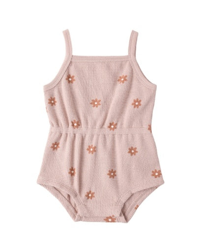 WAFFLE CINCH ROMPER PINK DAISY