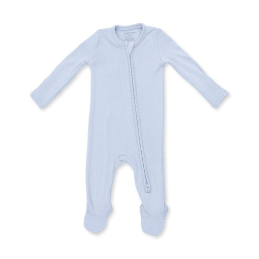Solid Sheer Blue Rib - 2 Way Zipper Footie