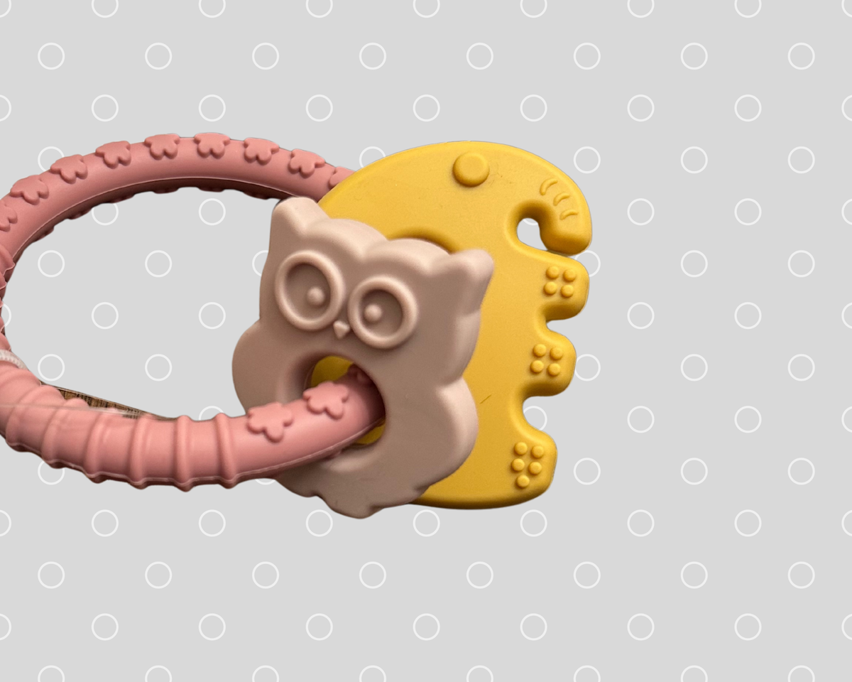 Character Teether Silicone Owl + Elephant Ring Teether