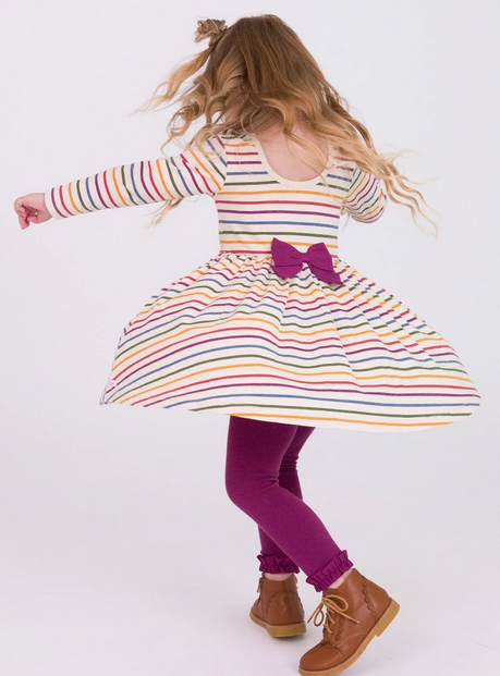 Knit Long Sleeve Twirl Dress Countryside Rainbow Stripe