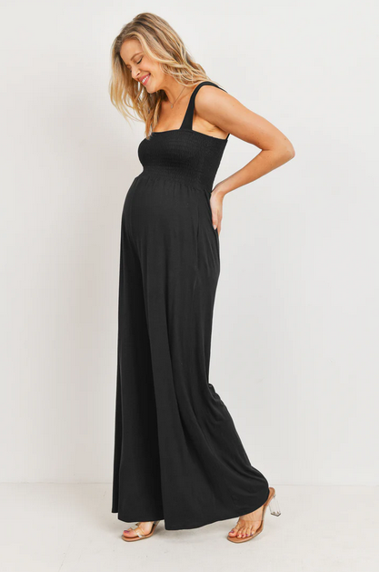 Black Smocked Maternity Jumpsuit