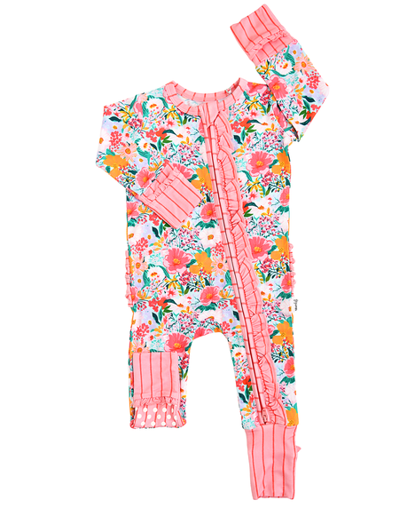 Cecelia Floral Ruffle Zip Bamboo One Piece Baby Outfit