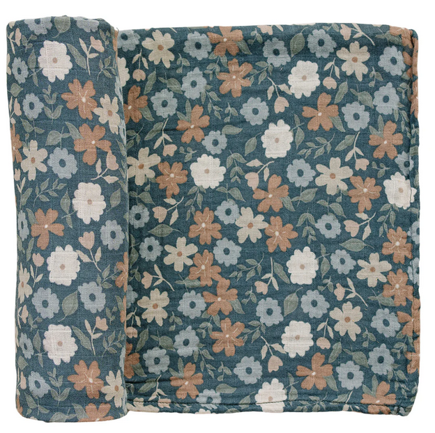 Midnight Floral Muslin Swaddle Blanket