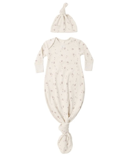 KNOTTED BABY GOWN + HAT SET FALL DITSY NATURAL