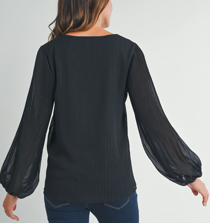 Pleated Long Sleeve V-Neck Maternity Top