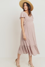 Mauve Gauze With Ruffled Maternity Dress