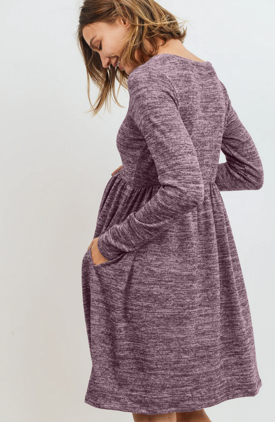 Knit Maternity Sweater Dress with Pockets- Mauve
