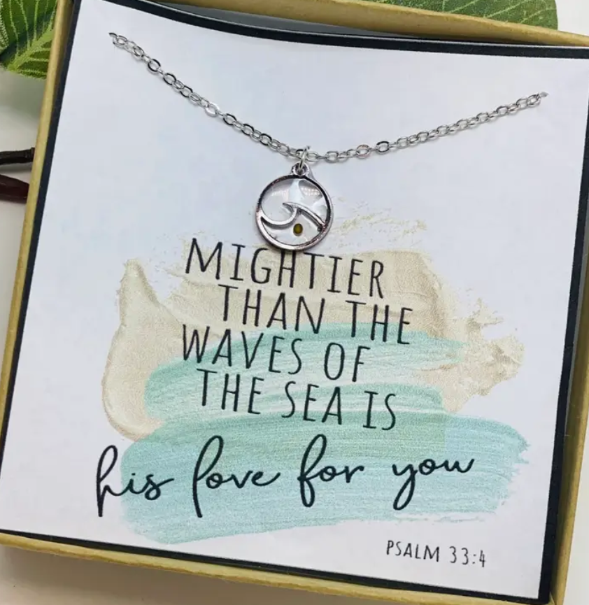 Psalm 33:4 Mustard Seed / Waves Necklace - Silver - Elegant Mommy