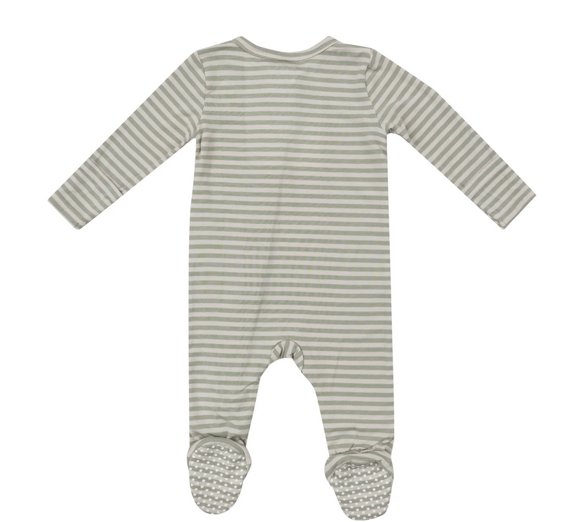 Bamboo Desert Sage Stripe - 2 Way Zipper Footie