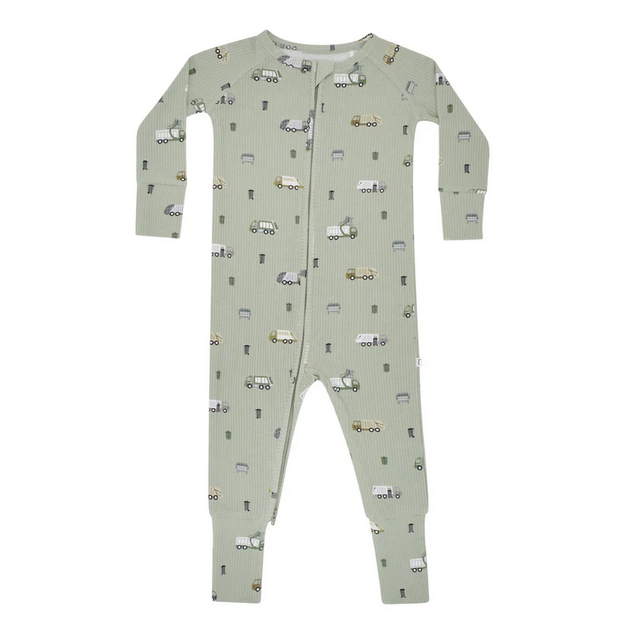 Trash Trucks Small Ribbed Zip Romper