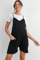 Loose Fit Adjustable Straps Sleeveless Maternity Romper with Pockets - Black
