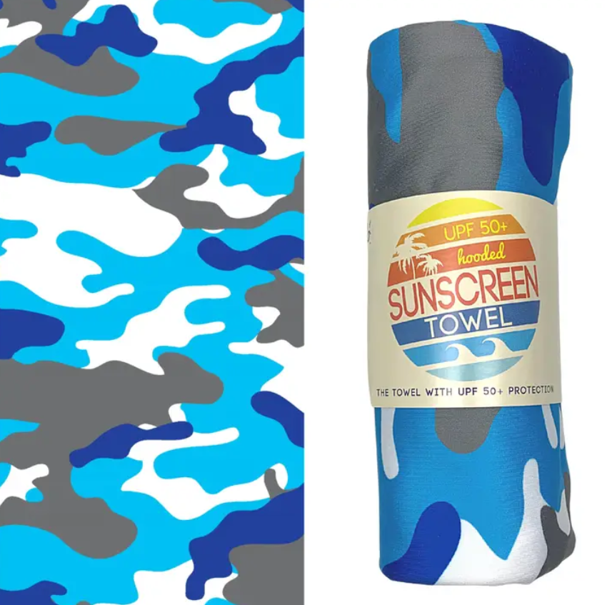 Kids Hooded UPF 50+ Sunscreen Towel (Blue Camo) - Elegant Mommy