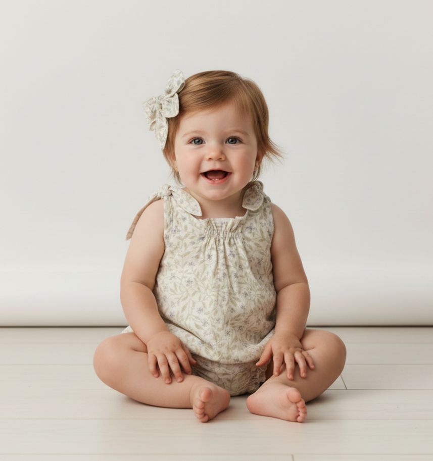 Organic Tie Shoulder Bubble Romper - Bluebelle