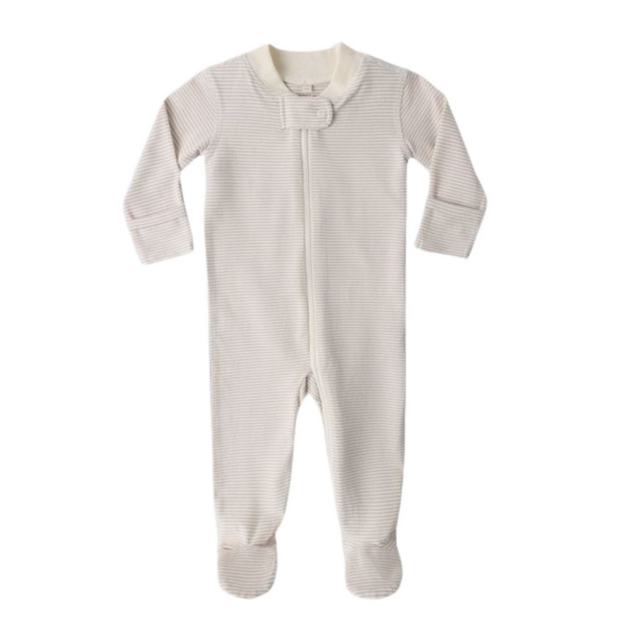 ZIP LONGSLEEVE SLEEPER FOOTIE OAT MICROSTRIPE