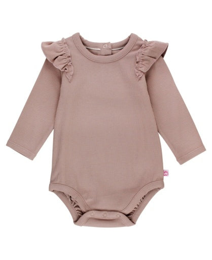Rib Knit Long Sleeve Flutter Bodysuit Dusty Lilac - Elegant Mommy