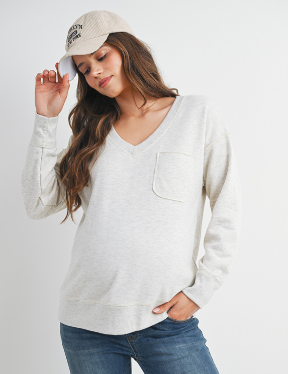 Light Grey LS Maternity Pullover Top