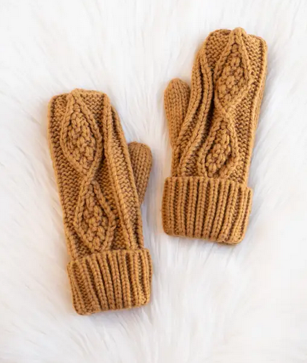 * Camel Cable Knit Mittens