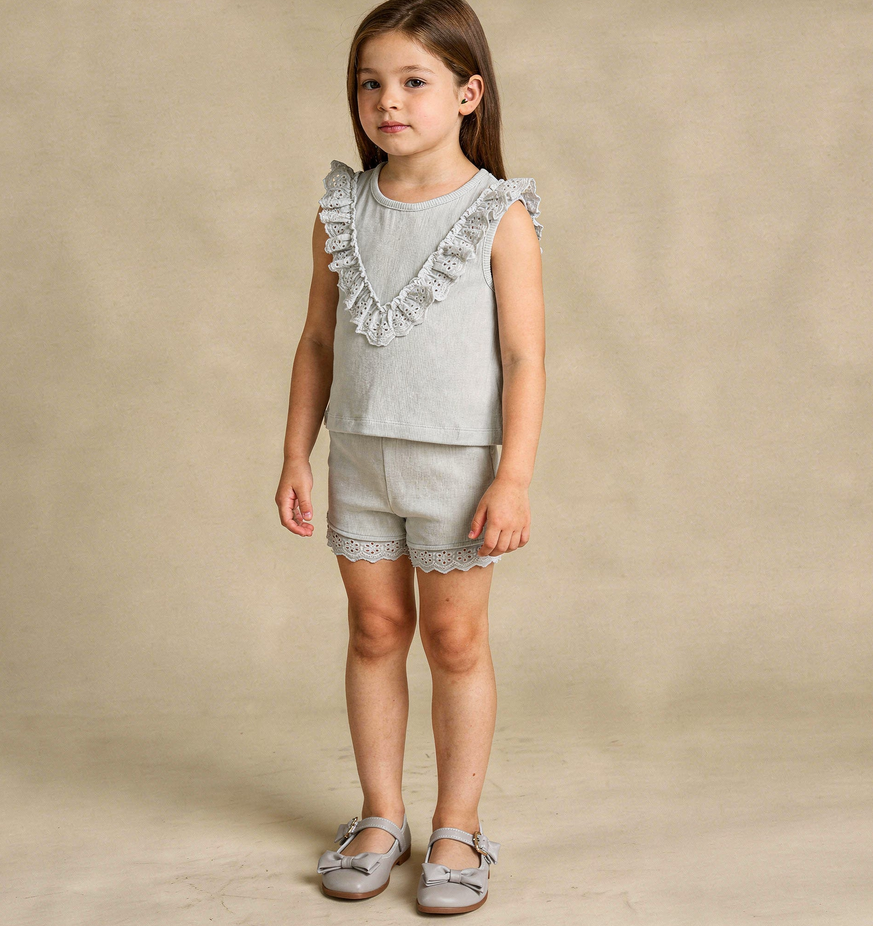 Organic Ruffle Top & Shorts Set - Fog