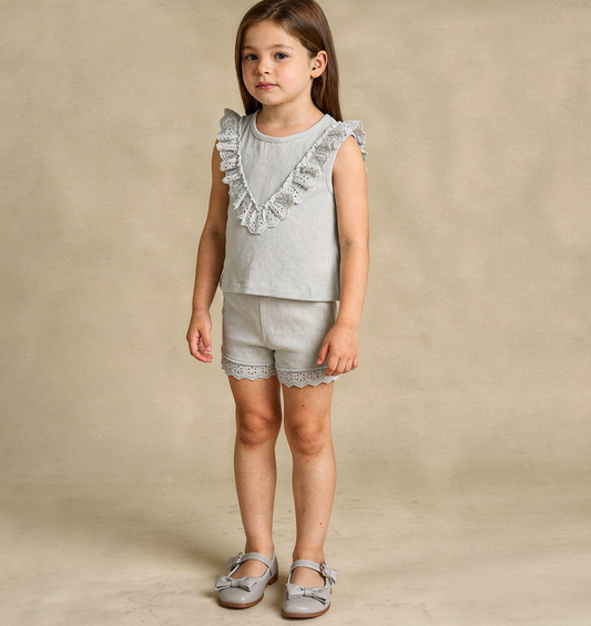 Organic Ruffle Top & Shorts Set - Fog