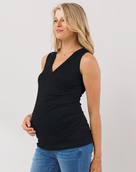 Ruching Maternity/Nursing Tank Top -  Black