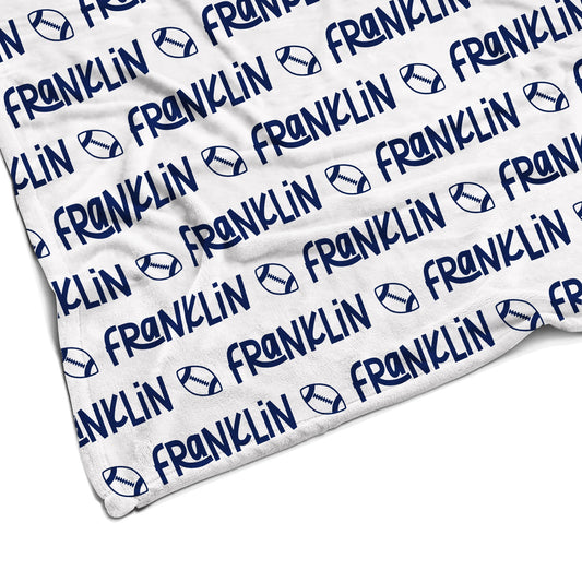 Sugar + Maple Plush Minky Fleece Personalized Blanket | Football Icon Repeating Name