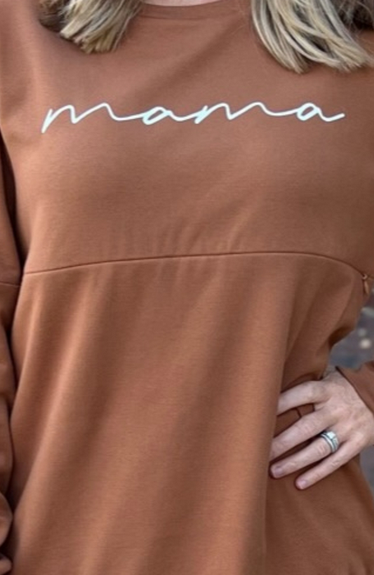 "Mama" Nursing Sweatshirt - Camel Brown