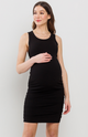 Basic Tank Top Maternity Dress with Side Ruching - Black