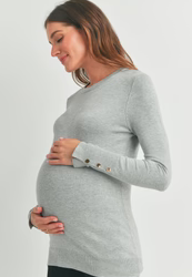 Grey Maternity Sweater w Sleeve Button