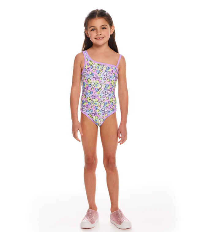 Smiley Print Cut-Out Swimsuit