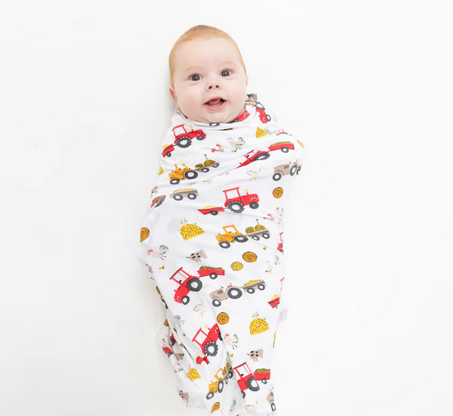 Happy Tractors Swaddle Blanket RED 45X45