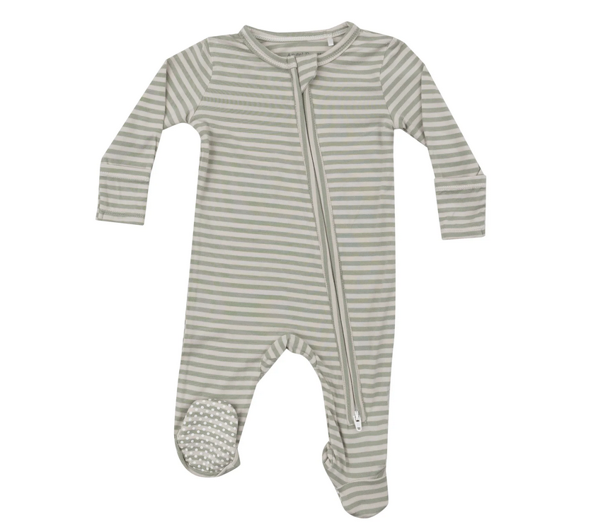 Bamboo Desert Sage Stripe - 2 Way Zipper Footie