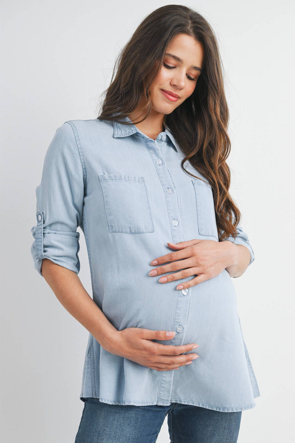 Button Down LS Chambray Maternity Top