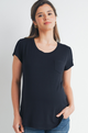 Nursing Friendly Scoop Neck Short Sleeve Pocket T-Shirt-Black