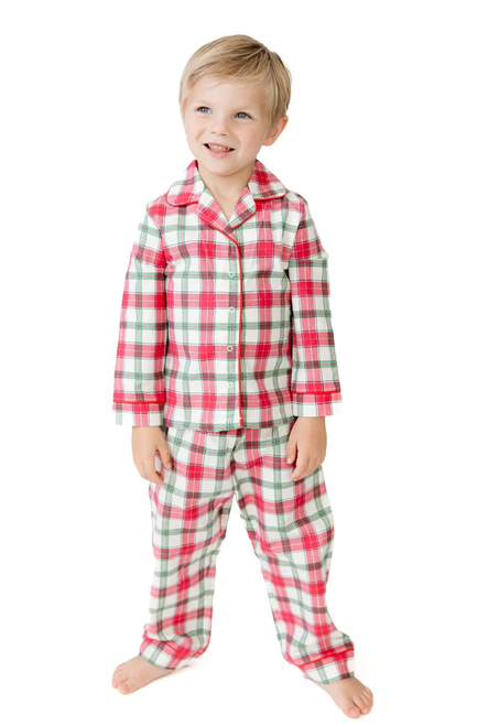 Holiday Plaid - Kids Long Sleeve Coat Style with Pant