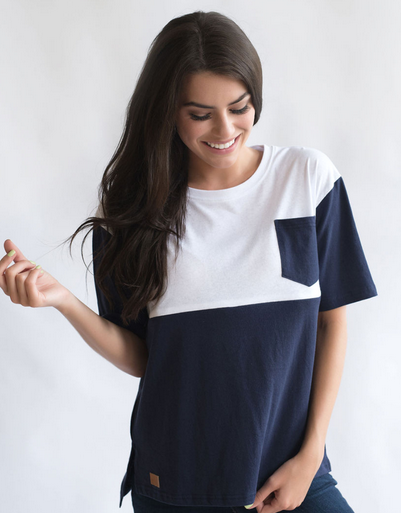 Nursing Pocket T-Shirt - Navy/White Pocket