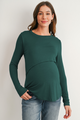 Long Sleeve Crew Neck Maternity Nursing Top-Green