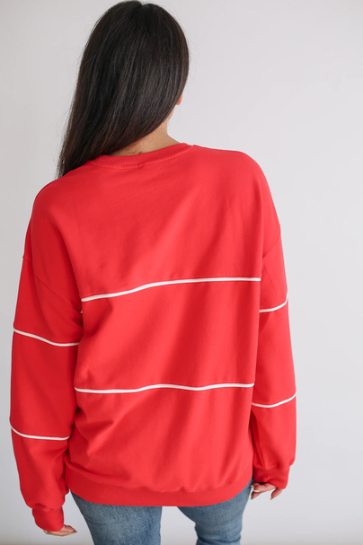 Relaxed Fit Invisible Zipper Breastfeeding Sweatshirt with Piping Poppy