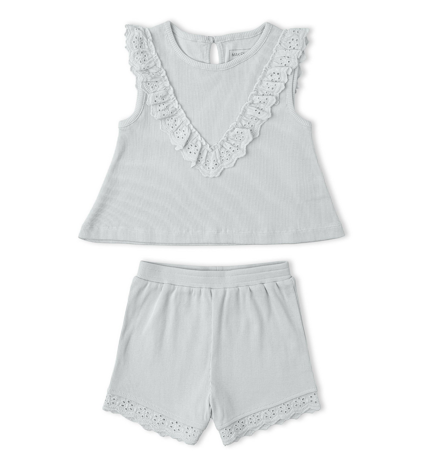 Organic Ruffle Top & Shorts Set - Fog