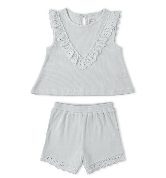 Organic Ruffle Top & Shorts Set - Fog