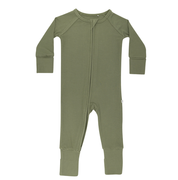 Olive Small Ribbed Zip Romper