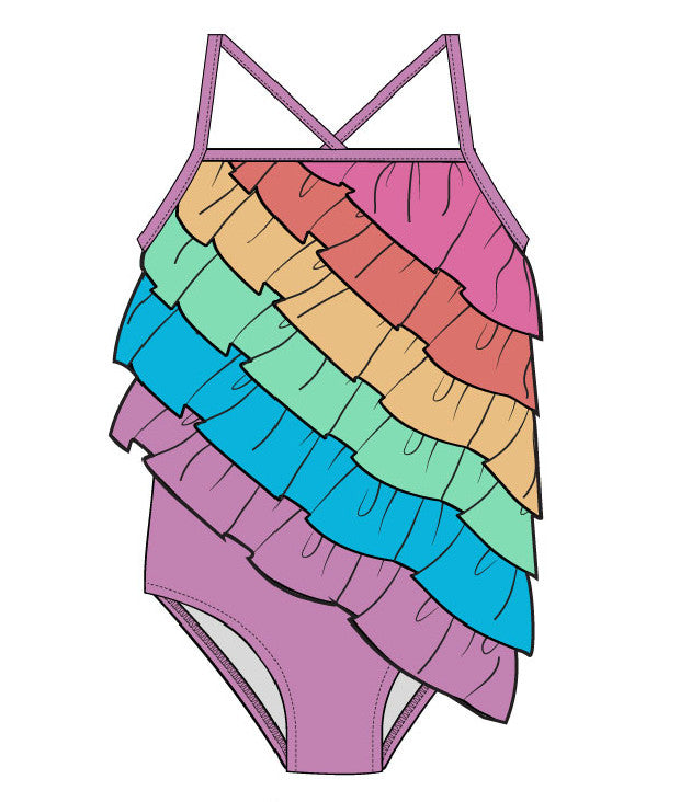 Rainbow Ruffle Detail Swimsuit