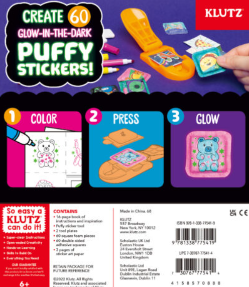 MAKE YOUR OWN GLOW IN  THE DARK PUFFY STICKERS KIT