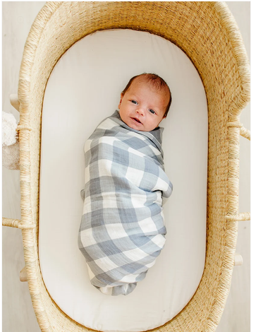 Dusty Blue Gingham Muslin Swaddle Blanket