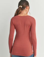 Modal V-Neck Basic Long Sleeve - Materntiy Top- Mauve