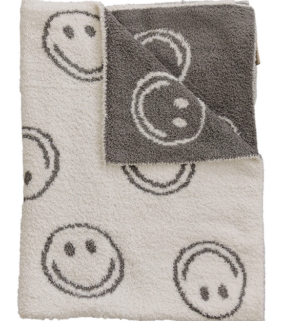 Smiley Charcoal Plush Blanket