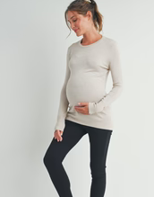 Grey Maternity Sweater w Sleeve Button