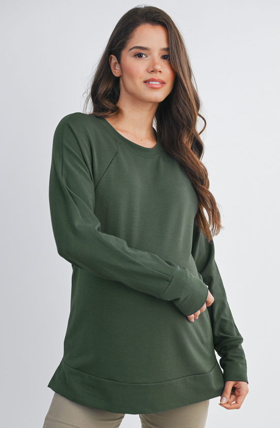 Green Side Zip Long Sleeve Nursing Pullover