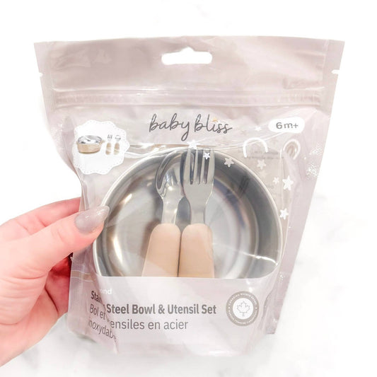 Stainless Steel Bowl & Utensil Set - Almond