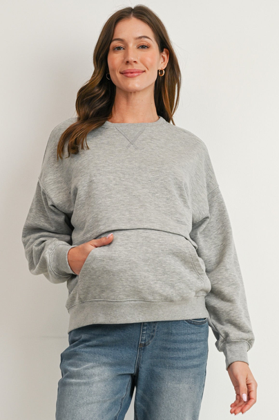 Maternity Nursing  Kangaroo Pocket Sweatshirt- Heather Gray